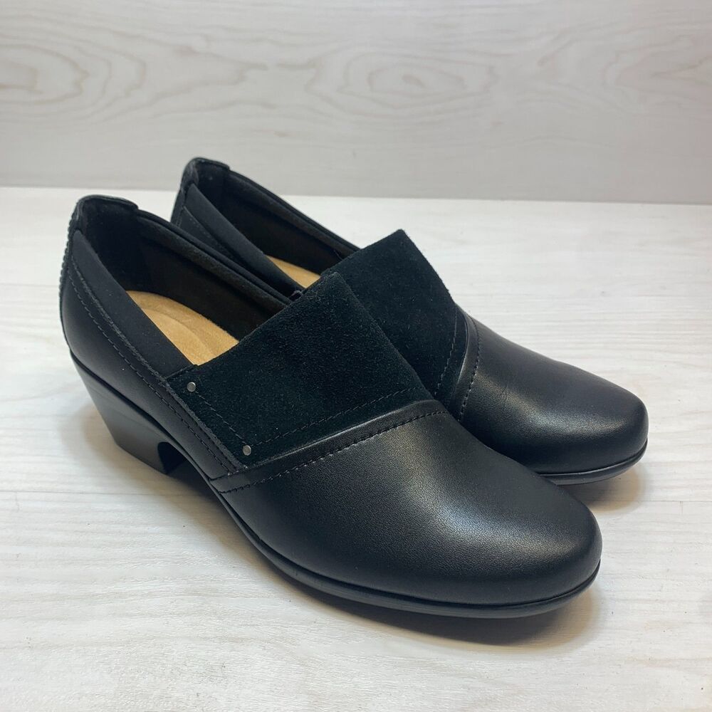 Clarks Emily Step Slip-On Loafers Women's‎ Size 10M Black Leather Comfort Shoes